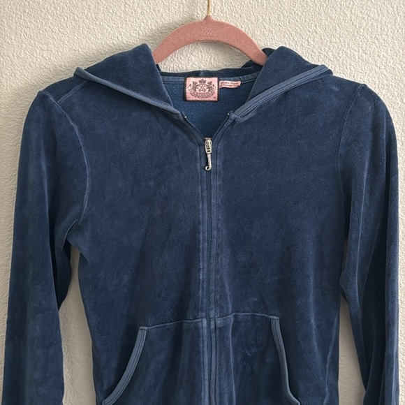 Juicy Couture Vintage Y2K Track Jacket Blue Terry Cloth Full Zip Hooded Velour - Picture 2 of 7